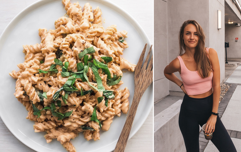Alexandra Andersson and a plate of pasta.