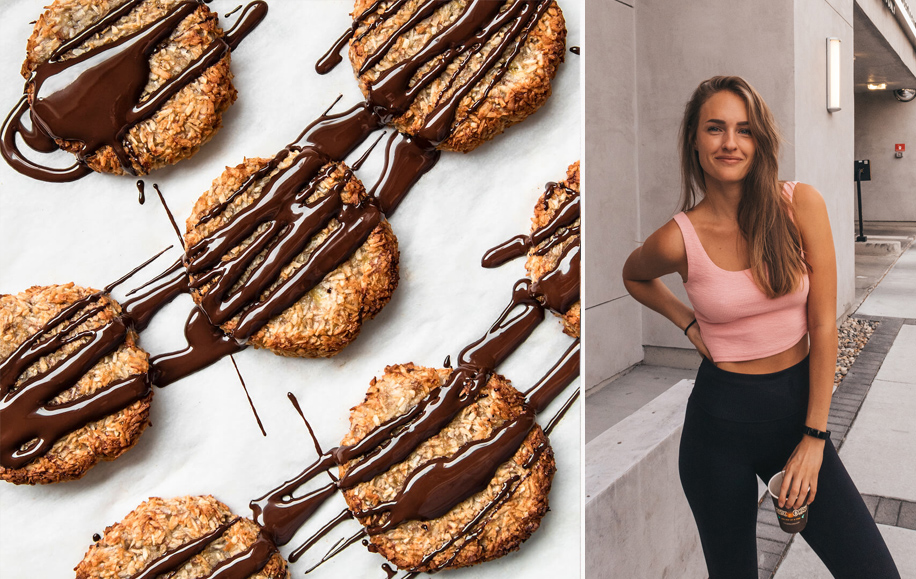 banan cookies with chocolate together with girl in tank top